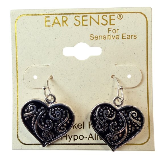 Y2K Vintage Bali Silver Tone Heart Filigree Dangle Earrings 1-1/8" Nickel Free - Picture 8 of 8